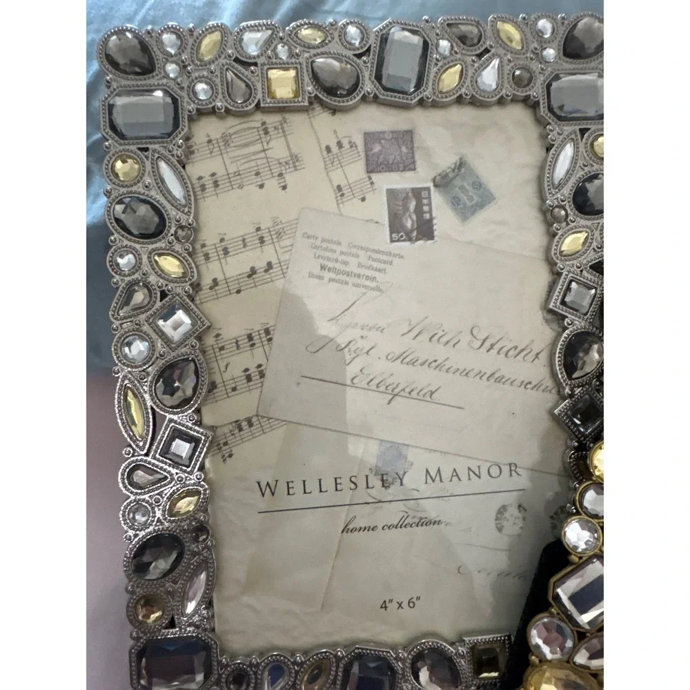 2 Wellesley Manor Jeweled 4x6 Picture Frame Set Gold Silver Gemstone Embellished